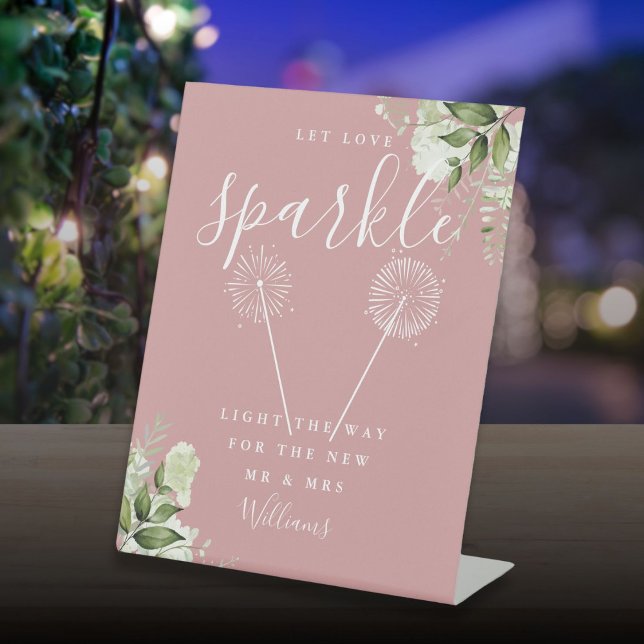 Signe De Table Laissez l'amour étinceler Floral Dusty Mariage Ros (Let Love Sparkle Floral Dusty Rose Wedding Pedestal Sign)