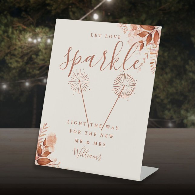 Signe De Table Laissez l'amour scintiller Rustique Floral Mariage (Let Love Sparkle Rustic Floral Fall Wedding Pedestal Sign)