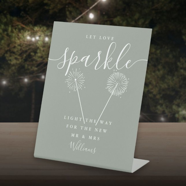 Signe De Table Laissez l'amour scintiller Signature Script Vert S (Let Love Sparkle Sage Green Signature Script Pedestal Sign)