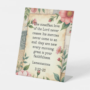 Signe De Table Lamentations 3:22–23 Conception Florale Vintage