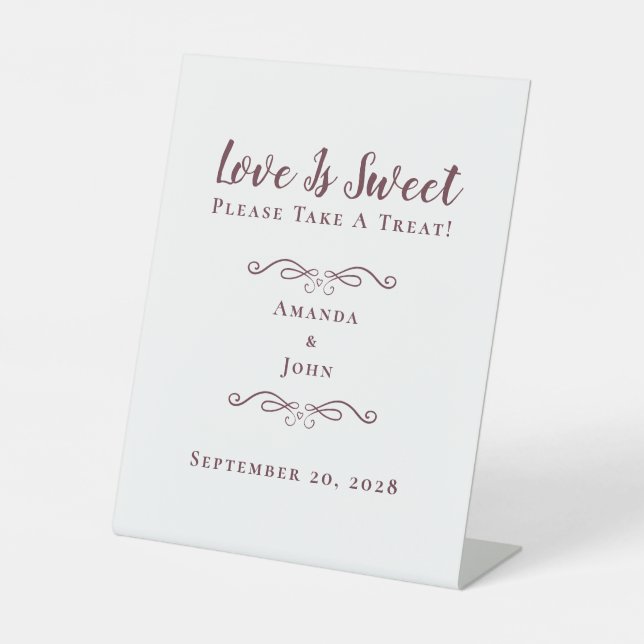 Signe De Table L'Amour Est Douce Traiter Élégant Mariage Bourgogn (Recto)