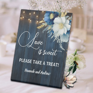 Signe De Table L'amour est doux Bleu Bois Chaîne Lumières Floral