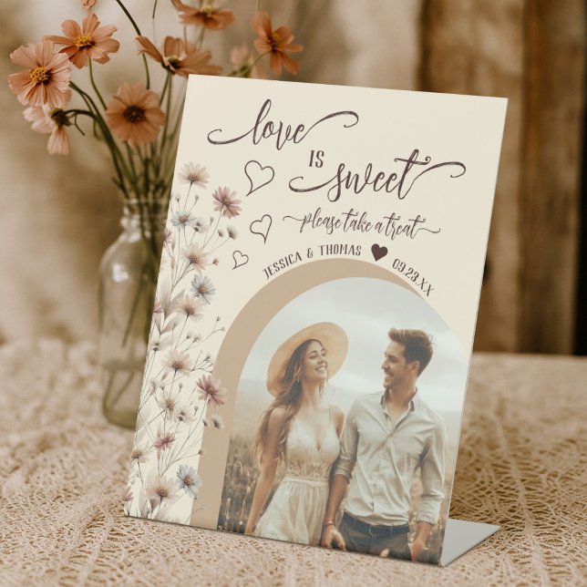 Signe De Table L'amour est doux Boho Fleurs sauvages & Photo Mari (Créateur téléchargé)