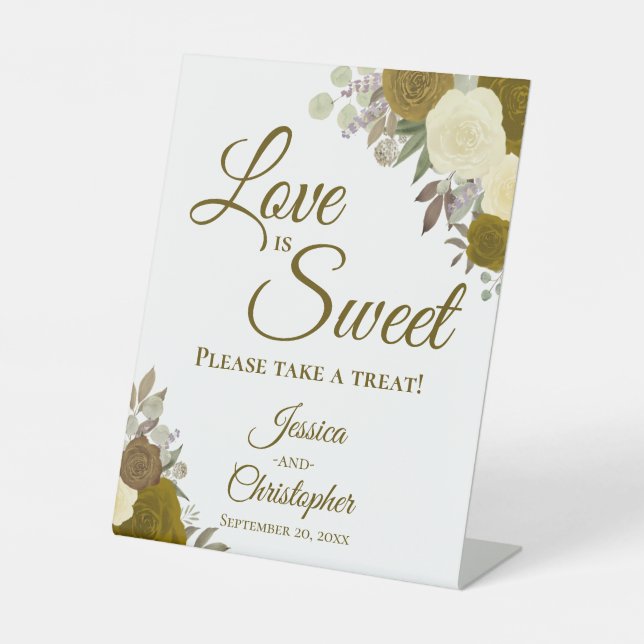 Signe De Table L'amour est sucré Prenez un gâteau Or & Jaune Flor (Recto)