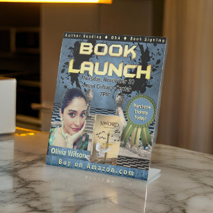 Signe De Table Lancement du livre professionnel Ink Splatter Bleu