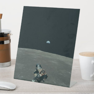 Signe De Table Lander lunaire Apollo et lever de terre sur la lun