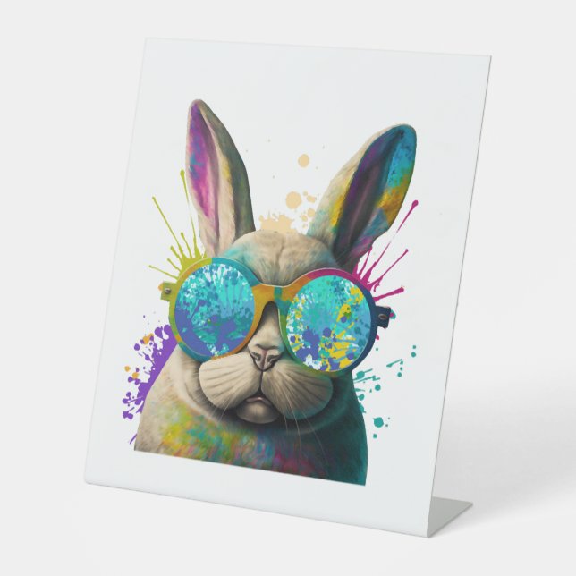 Signe De Table Lapin face Cool de Pâques lapin avec lunettes (Recto)
