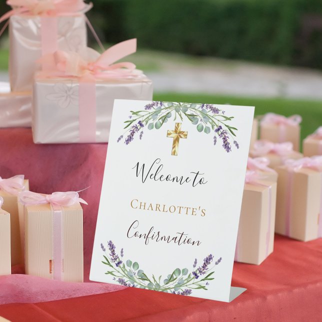 Signe De Table Lavande de verdure fleurie Confirmation bienvenue (Créateur téléchargé)