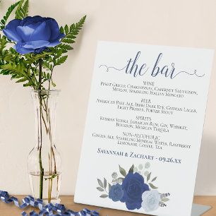 Signe De Table Le Bar - Blue Boho Roses Boissons Menu Mariage