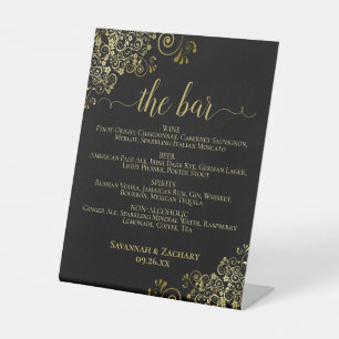 Signe De Table Le Bar - Elegant Gold & Black Boissons Menu Mariag