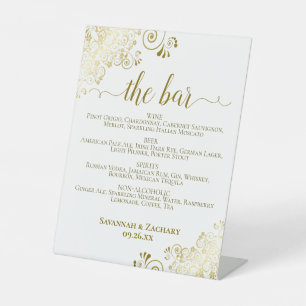Signe De Table Le Bar - Elégant Gold & White Boissons Menu Mariag