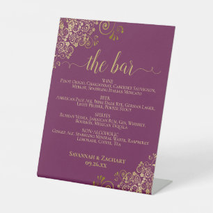 Signe De Table Le Bar - Magenta & Gold Chic Boissons Menu Mariage