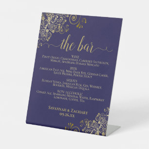 Signe De Table Le Bar - Marine Blue & Gold Boissons Menu Mariage