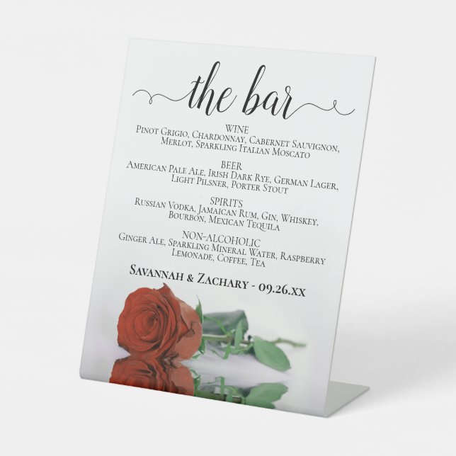 Signe De Table Le Bar - Rust Orange Rose Boissons Menu Mariage (Recto)