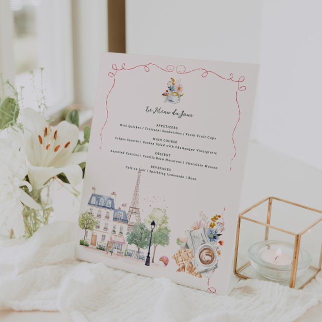 Signe De Table Le Menu du Jour | Café Parisien Aquarelle (Créateur téléchargé)