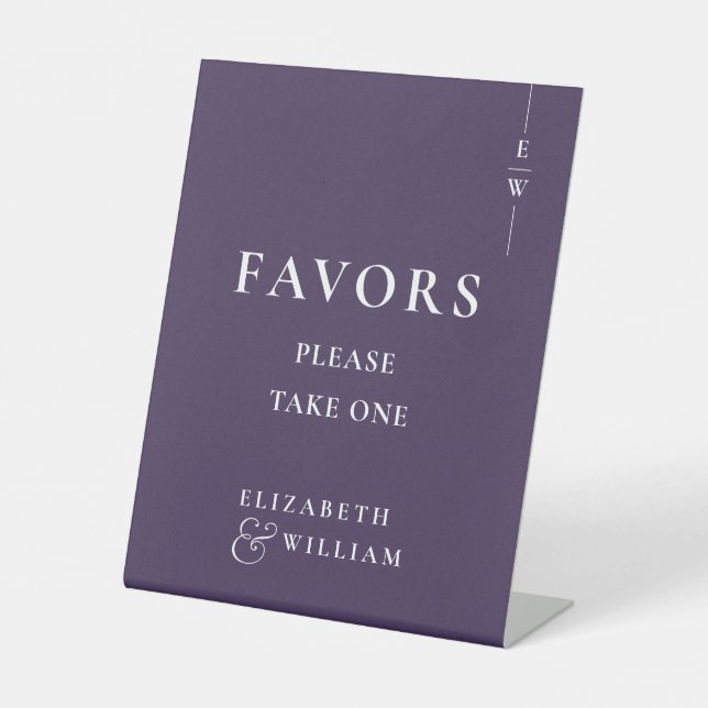 Signe De Table Le violet moderne Monogramme favorise le Mariage (Recto)