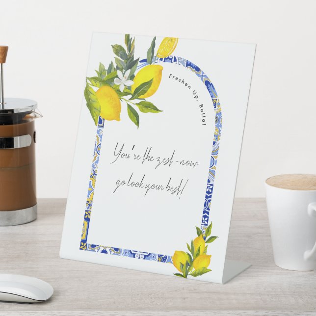 Signe De Table Lemon Mediterranean Bridal Shower Bathroom Sign (In SItu)