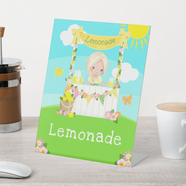 Signe De Table Lemonade Stand Anniversaire Blonde Hair Girl (In SItu)