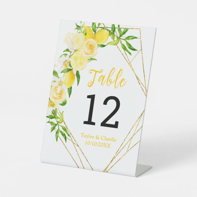 Signe De Table Lemons and Foliage Wedding Table Number (Recto)