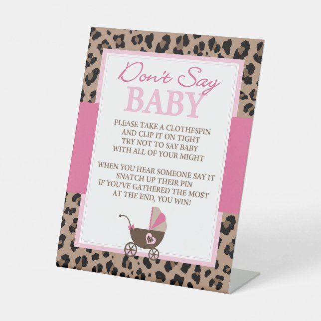 Signe De Table Leopard et Pink ne disent pas jeu de Baby shower (Recto)