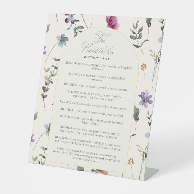 Signe De Table Les Béatitudes Matthieu 5:3–12 Écriture florale (Recto)