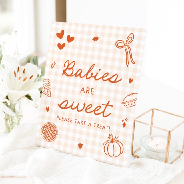 Signe De Table Les bébés Cutie Pie Gingham Orange d'Automne sont  (Fall Orange Gingham Cutie Pie Babies are Sweet Sign)