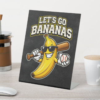 Signe De Table Lets Go Bananas Retro Baseball Banana Funny