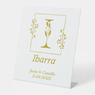 Signe De Table Lettre botanique d'or moderne I Mariage