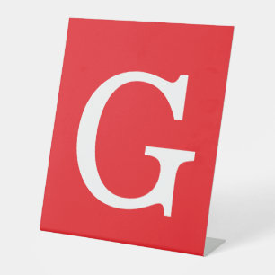 Signe De Table Lettre Initiale Monogramme Rouge Blanc Simple