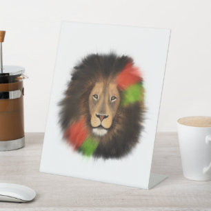 Signe De Table lion fierté noire rouge vert unité jungle chat roi