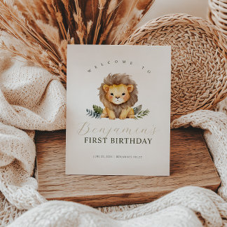 Signe De Table Lion Wild One Birthday Affiche de bienvenue