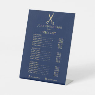Signe De Table Liste de prix de barbier moderne luxe bleu et or