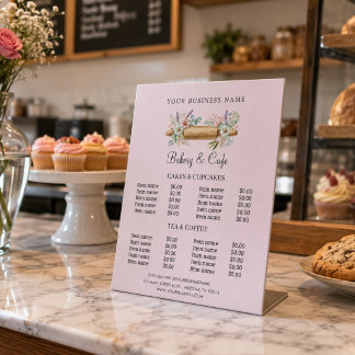 Signe De Table Liste de prix de boulangerie à rouleau floral élég