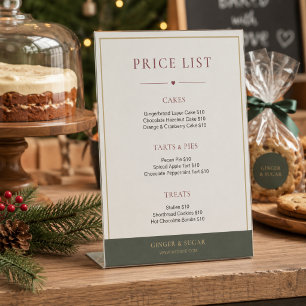 Signe De Table Liste de prix de boulangerie de Noël moderne