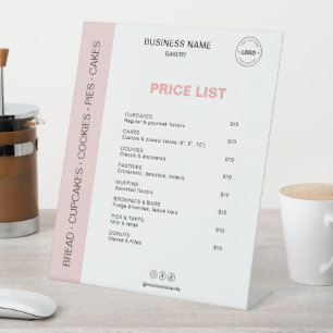 Signe De Table Liste de prix de boulangerie Menu
