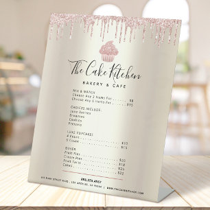 Signe De Table Liste de prix de menu doré avec gouttes de paillet
