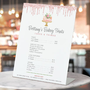 Signe De Table Liste de Prix de Menu Gouttes de Paillettes Rose F
