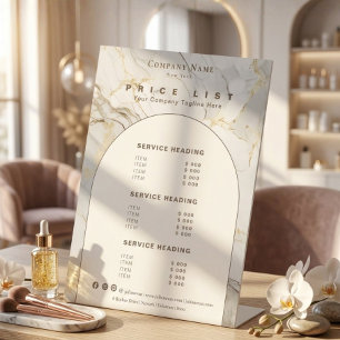 Signe De Table Liste de prix de services de beauté en or blanc et