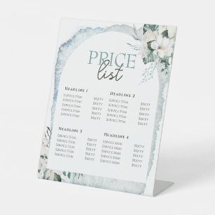 Signe De Table Liste de prix des fleurs blanches et aquarelle