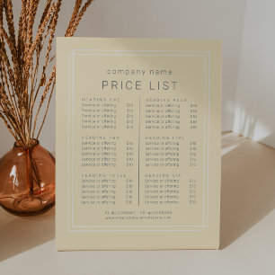 Signe De Table Liste de prix des services commerciaux Avery Butte
