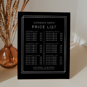 Signe De Table Liste de prix des services commerciaux noirs Avery