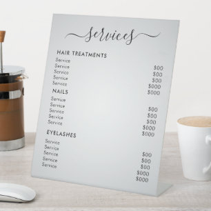 Signe De Table Liste de Prix des Services de Salon Minimaliste Bl
