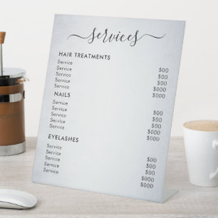 Signe De Table Liste de Prix des Services de Salon Minimaliste Bl