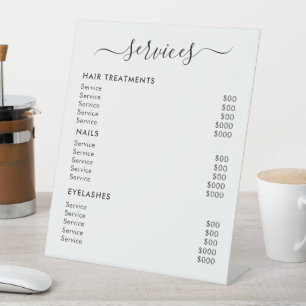 Signe De Table Liste de Prix des Services de Salon Minimaliste Bl