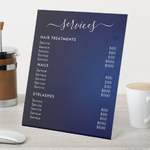 Signe De Table Liste de Prix des Services du Salon Dark Blue