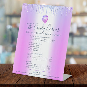Signe De Table Liste de prix du menu de desserts sucrés avec gout