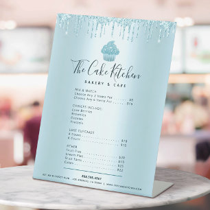 Signe De Table Liste de prix du menu de la pâtisserie Blue Cupcak