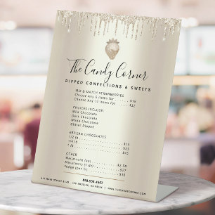 Signe De Table Liste de prix du menu des desserts sucreries avec
