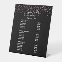 Liste de prix du salon de beauté Black & Pink Glit