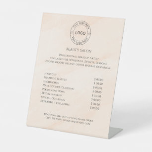 Signe De Table Liste de prix du salon de beauté élégant moderne